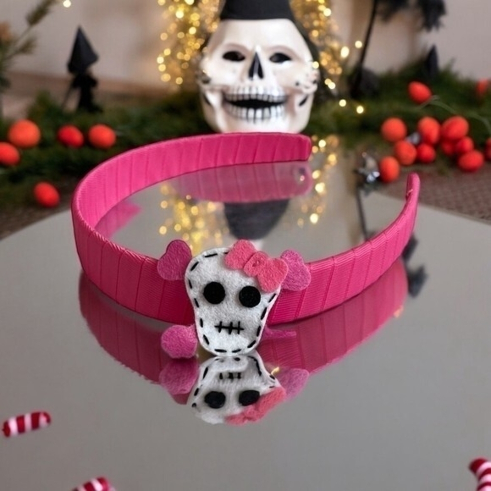 Handmade Pink Funny Girl Skull Headband Hair Band Halloween Accessory NWOT